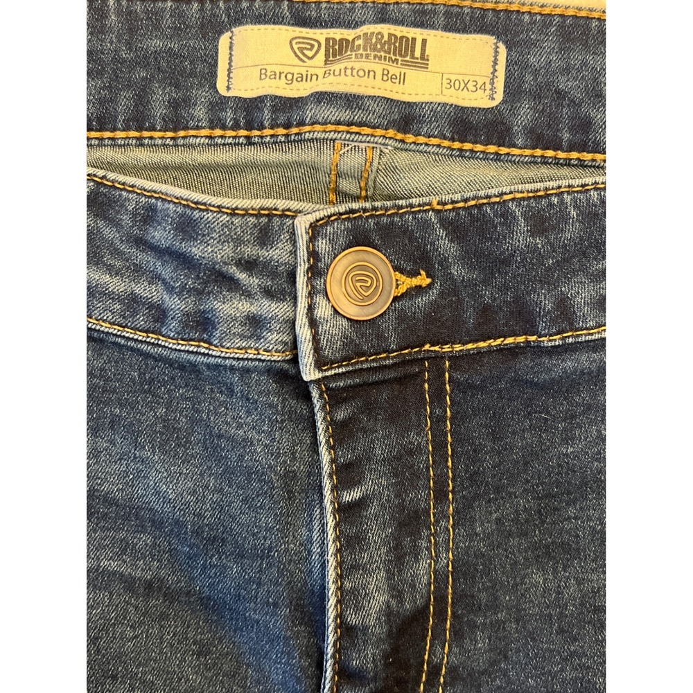Rock & Roll Denim Bargain Button‎ Bell Bottom Jeans Dark Wash Women's 30x34